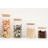 Kit 4 Potes Herméticos De Vidro Com Tampas Em Bambu 2050ml 1650ml 1200ml E 845ml Porta Mantimentos Yoi